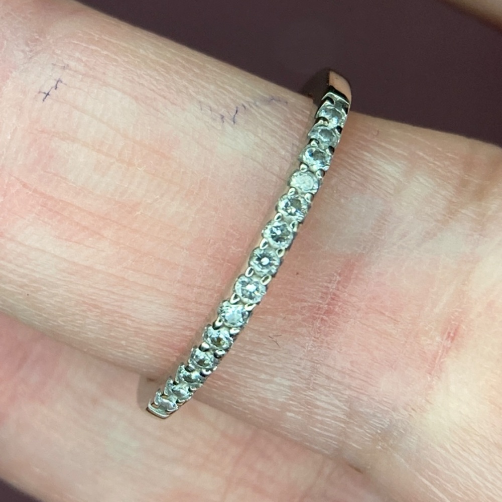 Delicate Silver Pavé Stackable Ring - White - Picture 2 of 7